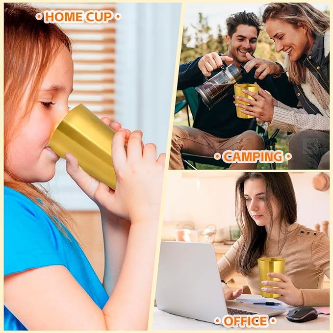 5 Pack 12 oz Stainless Steel Insulated Cup, Double Wall Vacuum Small Metal Cup, Reusable Camping Cups Unbreakable Indoor Outdoor for Party, Home, Office, BBQ, Gold