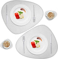 Faux Leather Placemats Set of 2 and Coasters, Heat Resistant Placemats for Round Table, Waterproof Wipeable Washable Dinner Table Mats, Easy to Clean Place Mats Nordic Style, Silver