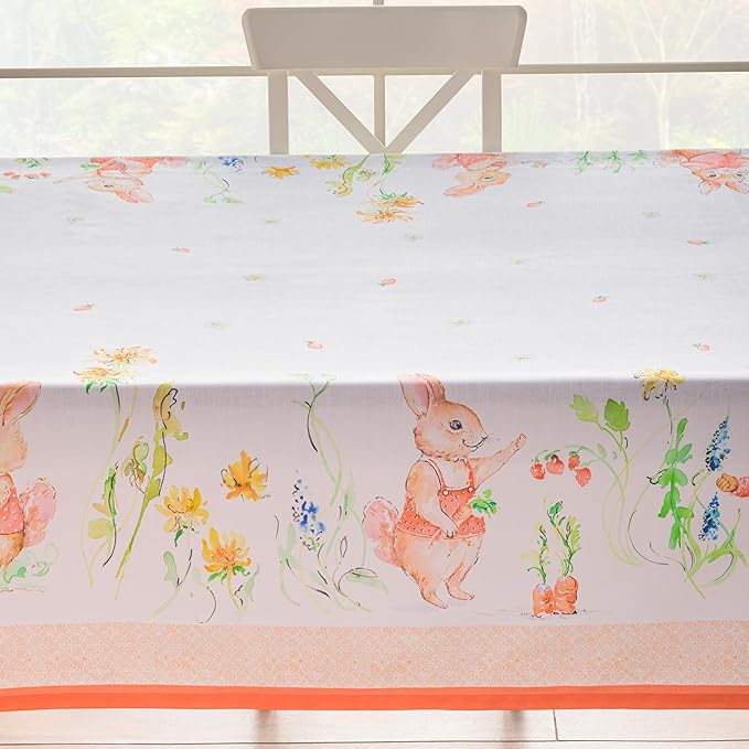 Maison d' Hermine Table Cloth Square Table 100% Cotton 54 x 54 Inches Tablecloth Reusable Decorative for Dining Room Farmhouse Home Valentines Day Decorations Spring Summer - Bunny Party