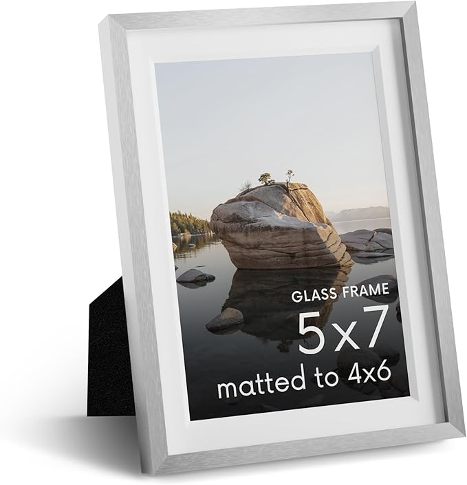 HAUS AND HUES 5x7 Picture Frame with Real Glass & Silver Premium-Grade Metal Matted to 4x6 - Aluminum 5x7 Picture Frame - Includes Easel Back, Hanging Kit - Ideal for Home, Office (5x7 in, Silver)