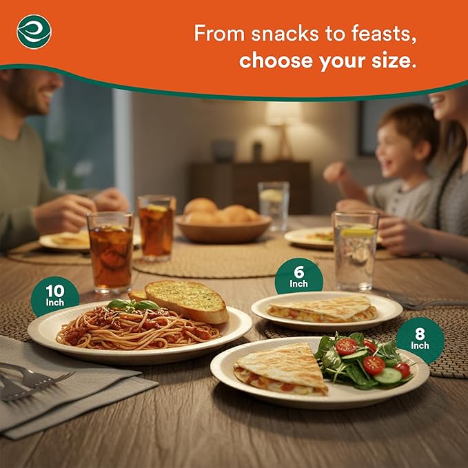 ECO SOUL Palm Leaf Plates 6" Round (50 Count) - Disposable, Eco-Friendly, Biodegradable Bamboo Appetizer Plates - Perfect Dinnerware for Parties, Weddings, Events & Holidays