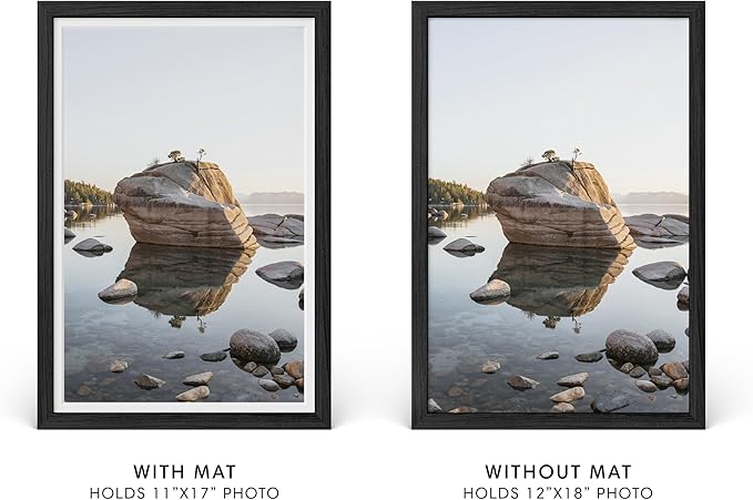 Haus and Hues 12x18 Picture Frame with Real Glass and Black American Oak Matted to 11x17 - Oak 12x18 Poster Frame - Includes Vertical & Horizontal Hang - Ideal for Home, Room, Office (12x18 in, Black)