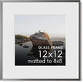 HAUS AND HUES 12x12 Picture Frame with Real Glass & Gray Premium-Grade Metal Matted to 8x8 - Aluminum 12x12 Picture Frame - Includes Hanging Kit - Ideal for Home, Office (12x12 in, Gray)