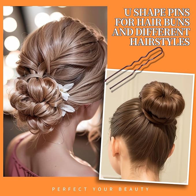 Teenitor 300pcs Bobby Pins Hair Pins Kit, 100 Hair Pin for Women 100 Bobby Pins Brown and 100 Hair Bands, Hair Pins for Buns 2inch 2.36inch 2.75inch