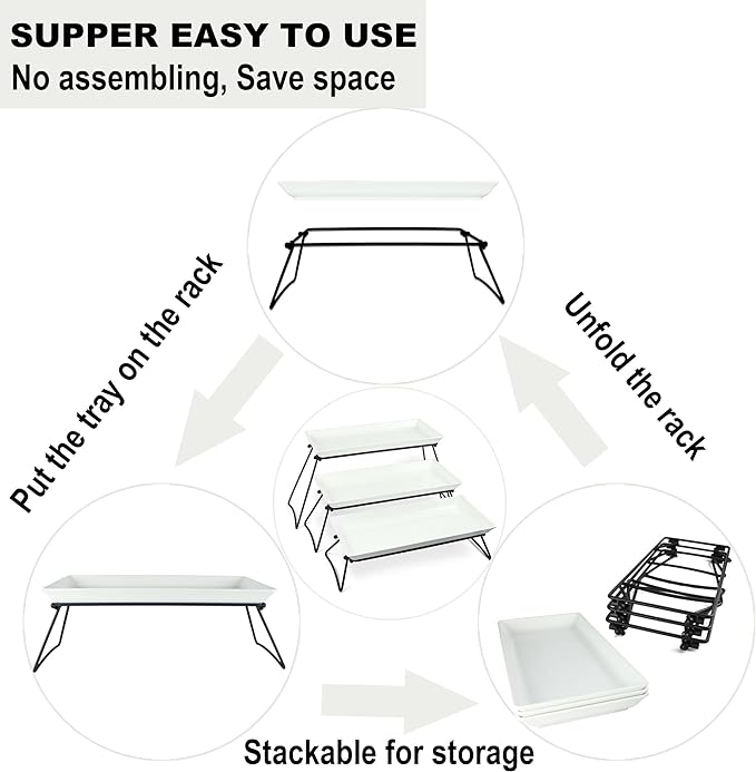 Extra Large 3 Tier Serving Tray Set, 24x22x9.7 inch Cupcake Fruit Cookie Dessert Table Display Stands Melamine Tiered Platters Food Trays for Party Buffet Entertaining, White