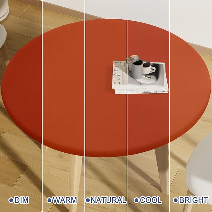 Round Spandex Tablecloth, Elastic Fitted Waterproof Tablecloths for 57"-68" Tables, Stretch Washable Picnic Table Cover for Camping, Dining, Indoor and Outdoor, Rust