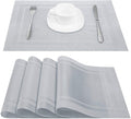 DACHUI Placemats Set of 4, Linen Look Woven Place Mats, Water Resistant, Heat Resistant, Washable, Durable Table Mats (Silver)