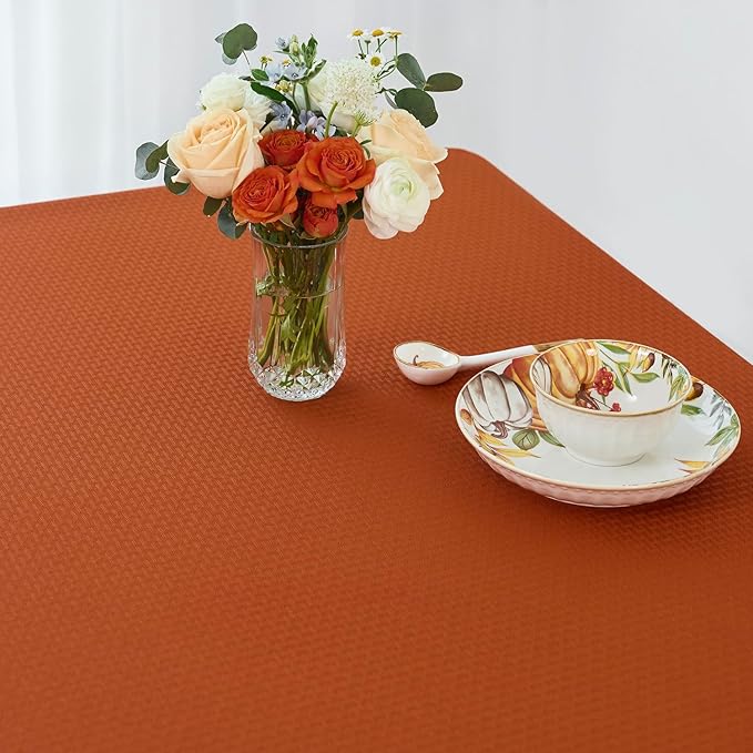 maxmill Weaved Texture Rectangular Tablecloth Water Resistance Antiwrinkle Spillproof Soft Fall Table Cloth for Dining Room, Thanksgiving Parties and Halloween Holiday Dinners, 70 x 120 Inch, Rust