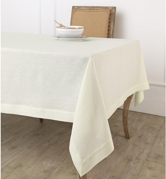 Solino Home Ivory Linen Tablecloth 60 x 144 Inch - 100% Pure Linen Table Cloth for Rectangle Tables - Fete, Machine Washable Tablecloth for Spring, Easter
