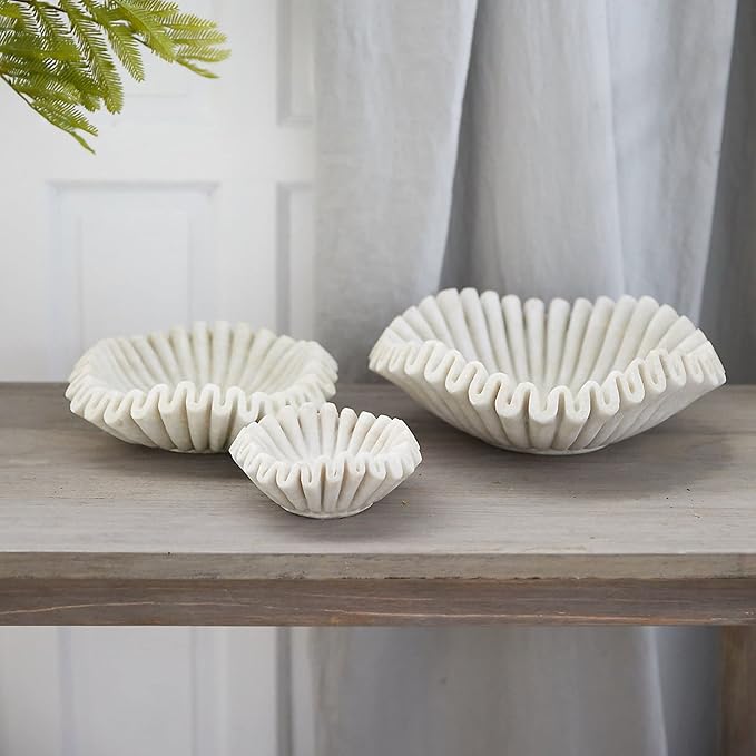 Marble Bowl Fruit Bowl, Stone Bowl Decorative Bowl Decorative Trays Marble Fruit Bowl Marble Ruffle Bowl Marble Floral Bowl Home Decor Gifts (7 inch)