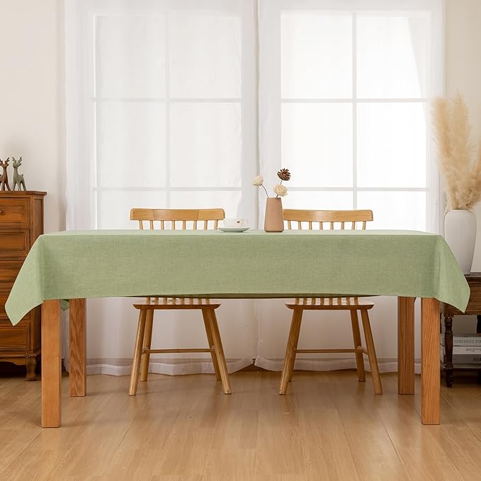 Hiasan 2 Pack Faux Linen Rectangle Tablecloth - Wrinkle and Stain Resistant Washable Table Cloth for Kitchen Dining Room Holiday Table Cover for Party Dinner, Green, 54 x 108 Inch
