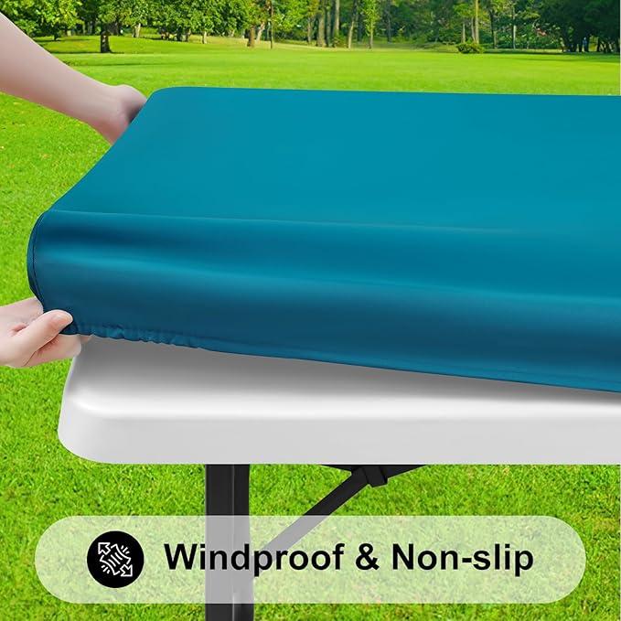 Smiry Rectangle Tablecloth, Elastic Fitted Flannel Backed Vinyl Tablecloths for 6ft Folding Tables, Waterproof Wipeable Table Covers for Indoor, Outdoor, Picnic and Camping (Turquoise, 30"x72")