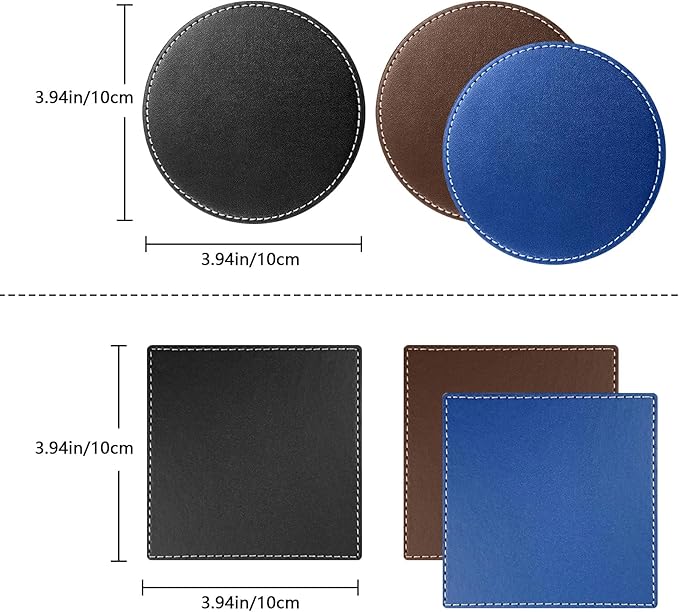 Custom Personalized Leather Coasters - Set of 6 | DIY Name, Photo, or Logo Coasters for Coffee Table, Bar, Beer, Wine | Ideal Housewarming Gift, Blue