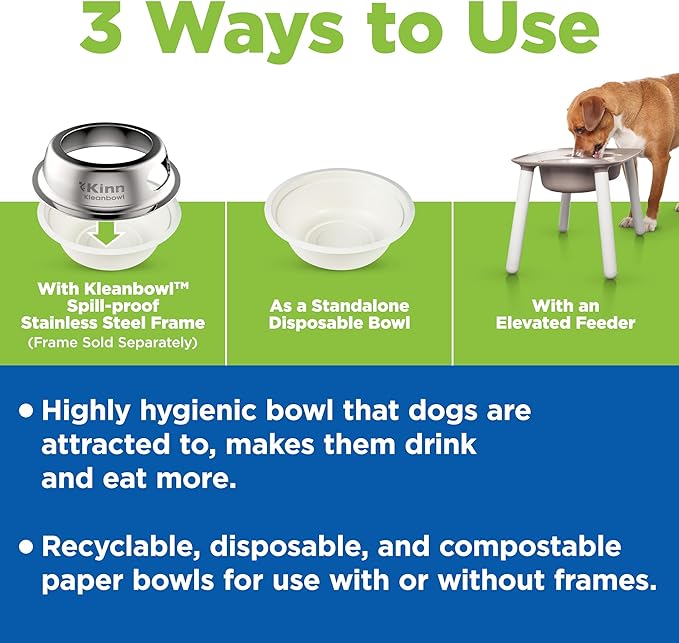 Kinn Kleanbowl Disposable Dog Food Bowls, 16 oz (Pack of 50) - Frame System Refills, Use for Travel, Boarding, or Crate, Compostable Pet Travel Bowl, No Plastic, Leakproof, Portable Dog Dish