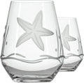 Rolf Glass Starfish Stemless Wine Glass 18 Ounce | Set of 2 Large Stemless Wine Glasses | Engraved Lead-Free Wine Tumblers| Made in the USA