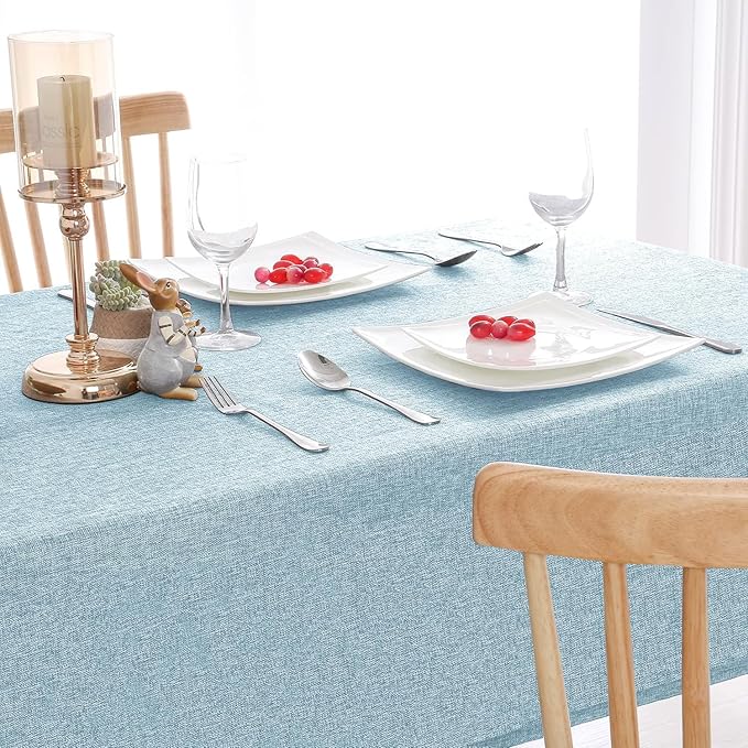 Hiasan Faux Linen Square Tablecloth - Wrinkle and Stain Resistant Washable Table Cloth for Kitchen Dining Room Holiday Table Cover for Dinner, Lux Slate Blue, 60 x 60 Inch
