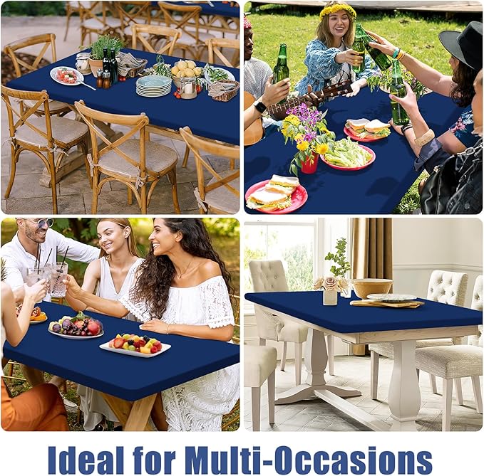 Spandex 5 Foot Rectangle Table Cloth 2 Pack, Elastic Fitted Tablecloths for Picnic, Stretch Washable Patio Table Cover for Outdoor, Camping, Banquet and Parties (Navy, 30"x60")