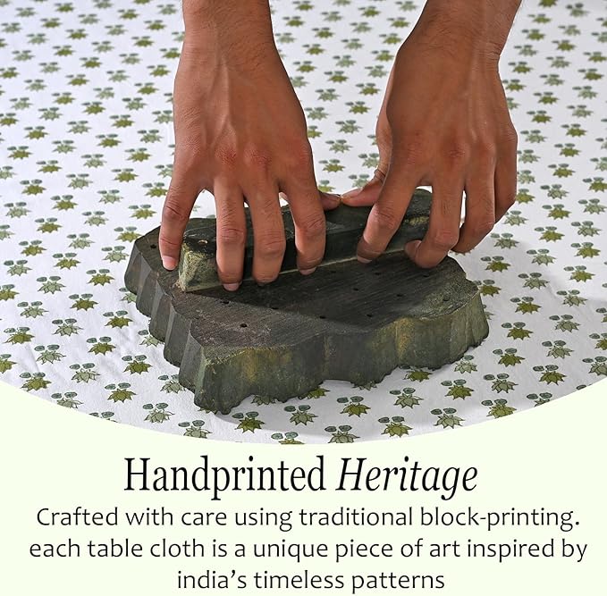CPC Lotus Meadow Tablecloth 100% Cotton 70x118 Inch Indian Block Print Rectangle Table Cover, Table Cloth for Gifting in Weddings, Halloween, Fall, Christmas, Thanksgiving