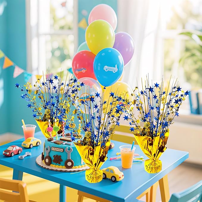 6 Pack 2026 Graduation Table Centerpiece Party Decoration Metallic Foil Spray Centerpiece Glitter Decor Star Tabletop for Graduation New Year Birthday Holiday Party Favor, Blue and Gold