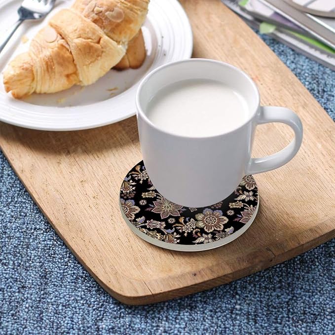 Coasters for Drinks Coaster Drink Set Decorative Coffee Table Desk Cup Mat Spring Cute Cork Bar Backing Round Home Decor Mandala Black12