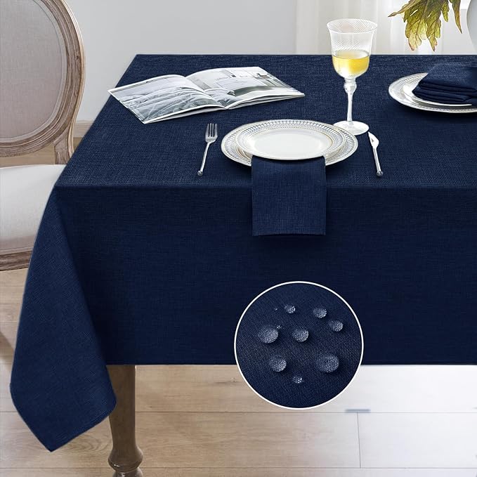 Softalker Rectangular Table Cloth 60x120 inch Navy Blue Linen Textured Tablecloth Outdoor Waterproof, Stain and Wrinkle Resistant, Extra Lang Table Cloths for 6/8 Foot Rectangle Tables Decor Garden