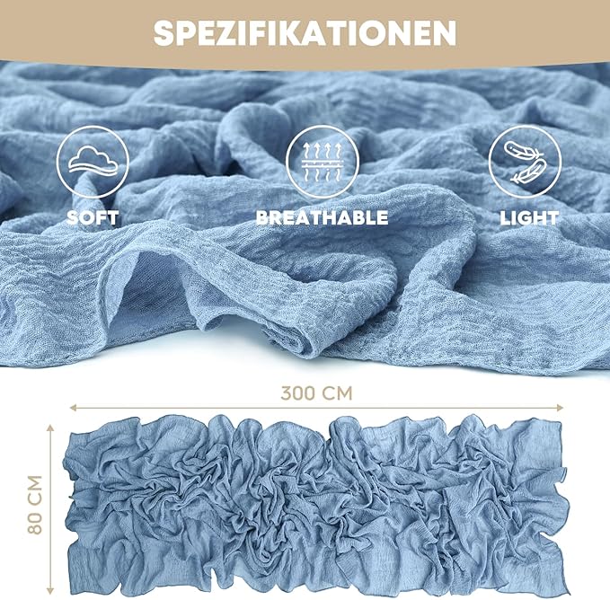 Artoid Mode Boho Cheesecloth Gauze Smoky Blue Wedding Table Runner, 120 Inch Seasonal Fabric Kitchen Dining Holiday Table Decor for Home Party Indoor