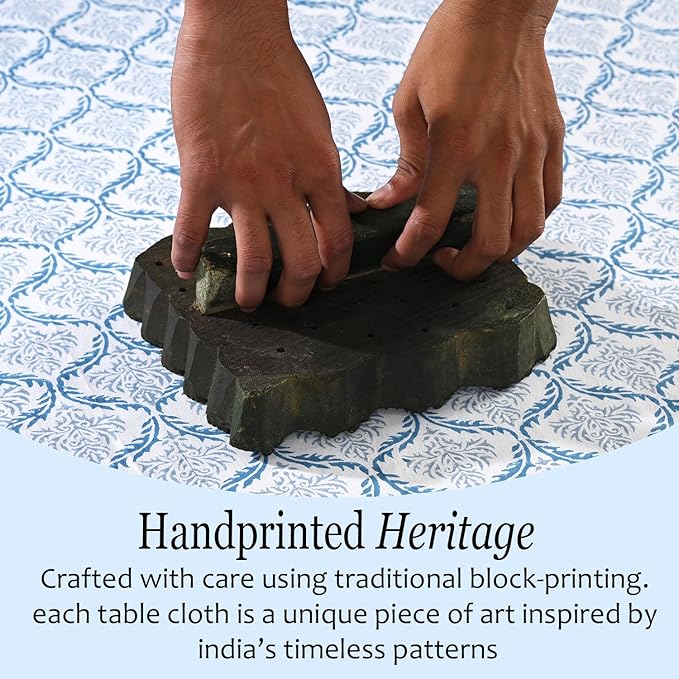 CPC Indigo Regal Tablecloth 100% Cotton 72x160 Inch Indian Block Print Rectangle Table Cover, Table Cloth for Gifting in Weddings, Halloween, Fall, Christmas, Thanksgiving