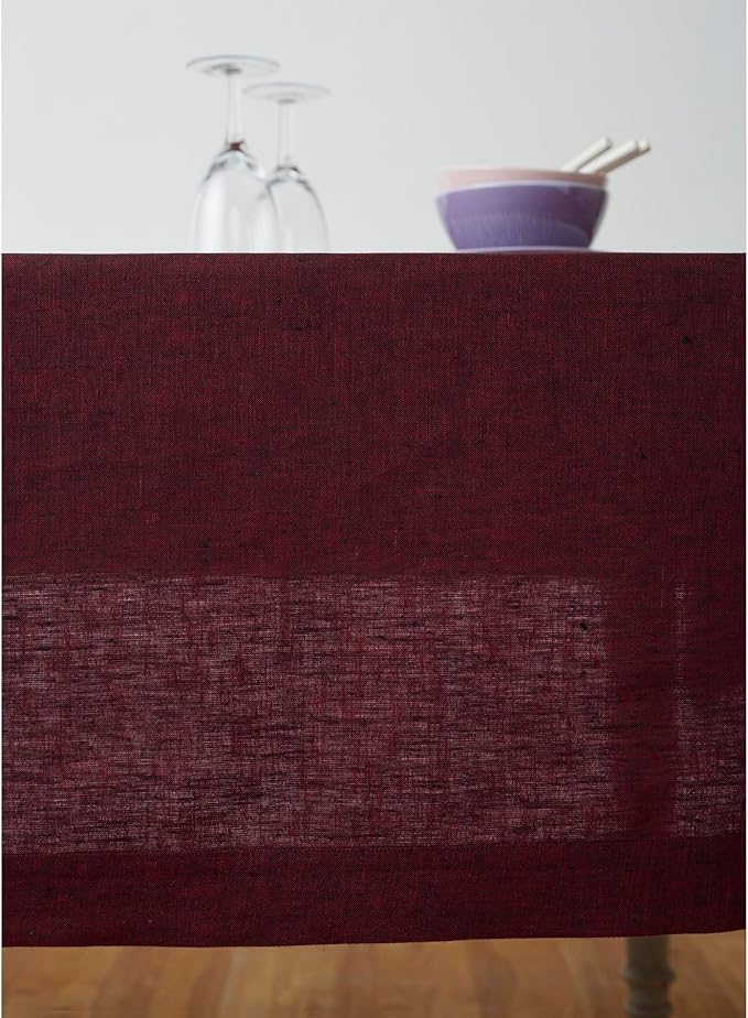 Solino Home Linen Tablecloth 60 x 120 Inch - 100% Pure Linen Red Garnet Table Cloth for Rectangle Tables - Athena, Machine Washable Tablecloth for Valentines, Winter
