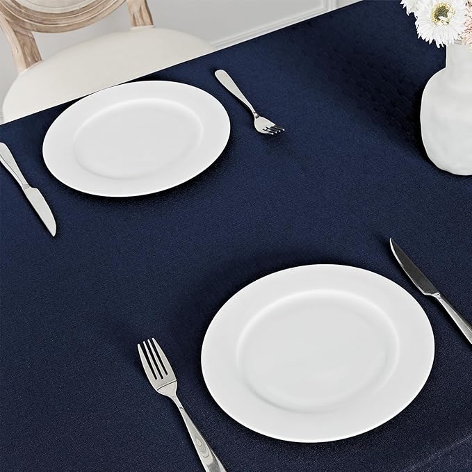 2 Pack Rectangle Tablecloth, 60x104 inch, Water Resistant Wrinkle Free Linen Textured Table Cloth Washable, Decorative Fabric Table Cover for Dining, Party and Camping, Navy Blue