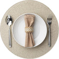 Round Placemats Set of 12 Plastic Woven Placemats Washable Wipeable Table Mats for Dining Table Heat Resistant Non-Slip Circle Place Mats (Beige-Brown)