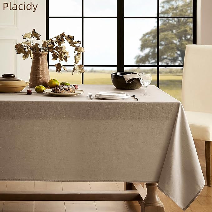 Khaki Textured Linen Rectangle Table Cloth Burlap Tan Light Brown Tablecloth Rectangular Dining Table Cover Kitchen Decorations Boho Farmhouse Linen Tablecloths for Rectangle Tables 60x84 Inch