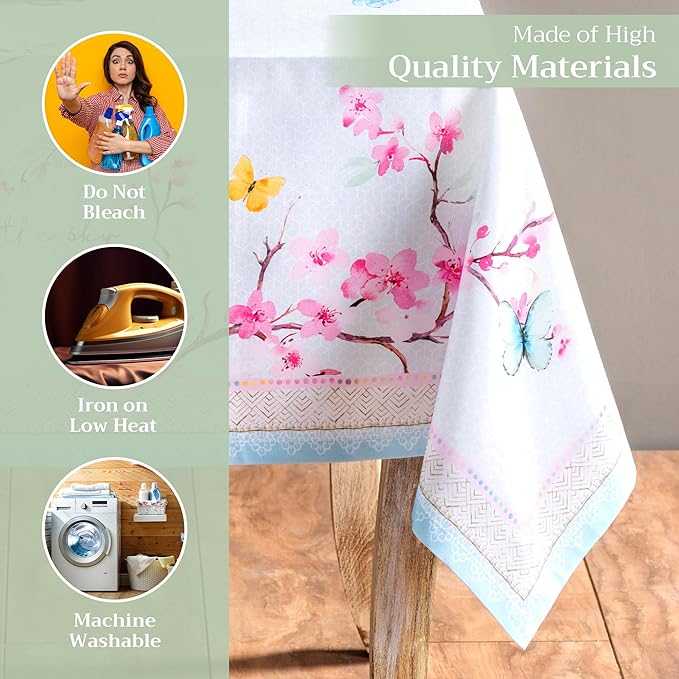 Maison d' Hermine Table Cloth Rectangle Table 100% Cotton 60 x 108 Inches Tablecloth Reusable Decorative for Dining Room Farmhouse Home Valentines Day Decorations Spring Summer - Blossoms in Spring