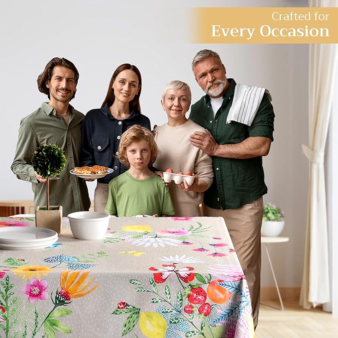 Maison d' Hermine Table Cloth Square Table 100% Cotton 60 x 60 Inches Tablecloth Reusable Decorative for Dining Room Farmhouse Home Valentines Day Decorations Spring Summer - Jardin D'Ete - Fog