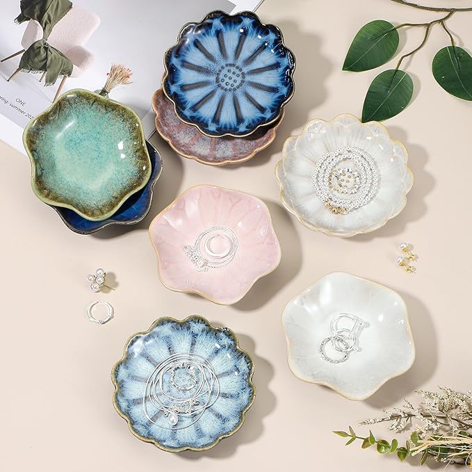 uxcell 2Pcs Ceramics Jewelry Plate, Lotus Leaf Shape Key Holder Bowl for Entryway Table Decor Small Ring Tray Dish Gift for Women Girlfriend, Grass Green/White