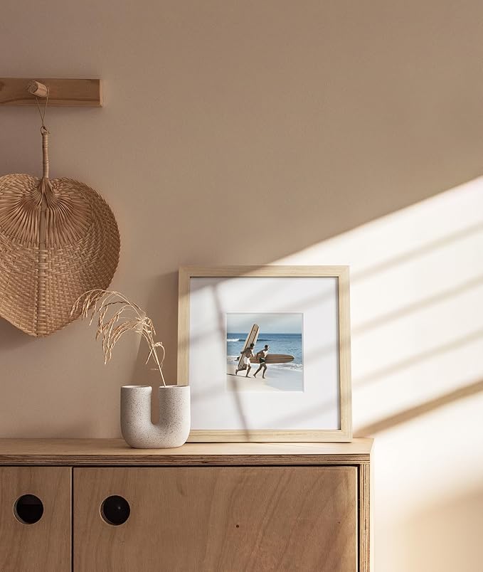 HAUS AND HUES 10x10 Picture Frame with Real Glass and Natural American Oak Matted to 5x5 - Oak 10x10 Frame With Mat - Includes Vertical & Horizontal Hang - Ideal for Home, Office (10x10 in, Natural)