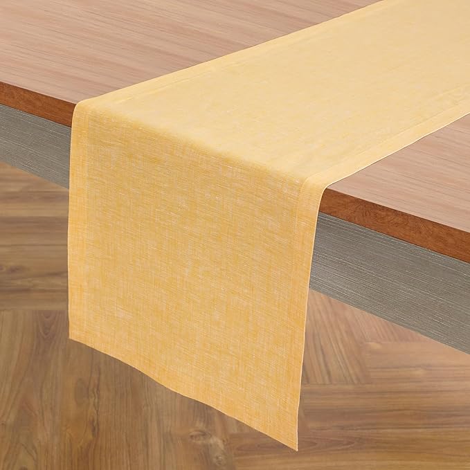 Solino Home Linen Table Runner 72 Inches Long - Athena, 100% Pure Linen Chambray Mustard Yellow Table Runner 14 x 72 Inch for Dining, Spring, Easter