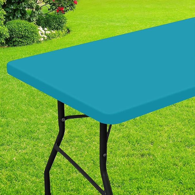 Smiry Rectangle Picnic Table Cloth, Waterproof Elastic Fitted Tablecloths for 6 Foot Tables, Washable Polyester Table Cover for Camping, Indoor and Outdoor (Teal, 36"x72")