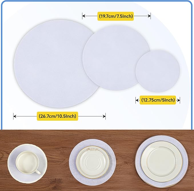 Imncya Plate China Storage Separators, 120-Piece with 3 Different Sizes, Thick and Premium Soft Felt Plate Dividers for China, Dish, Coffee Saucers Protecting and Stacking - White