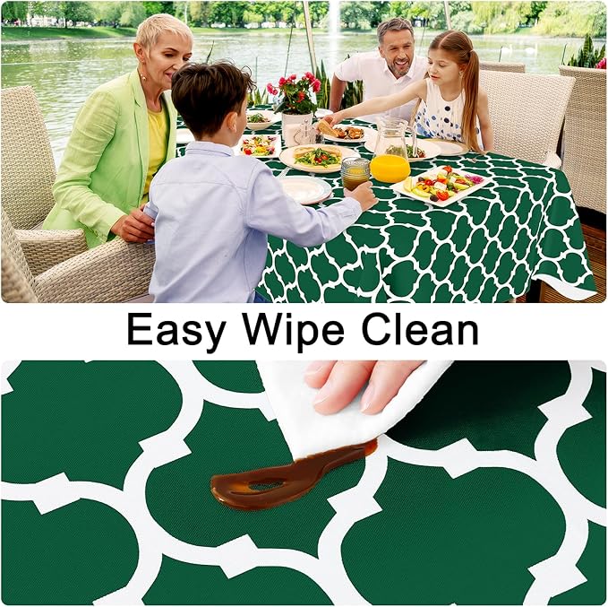 Smiry Rectangle Table Cloth, Waterproof Vinyl Tablecloth with Flannel Backing for Rectangle Tables, Wipeable Spillproof Plastic Tablecloths for Dining, Indoor and Outdoor (60"x120", Emerald Green)