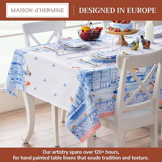 Maison d' Hermine Table Cloth Square Table 100% Cotton 60 x 60 Inches Tablecloth Reusable Decorative for Dining Room Farmhouse Home Valentines Day Decorations Spring Summer - Amsterdam Canals
