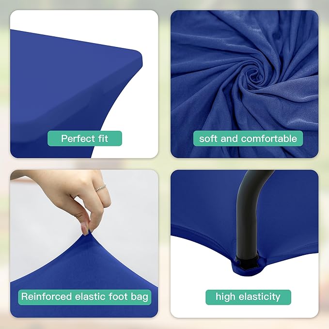 4FT Table Cloth for Rectangular Fitted Events Stretch Gemstone Blue Table Covers Washable Spandex Tablecloth Protector for Party, Wedding, Cocktail, Banquet, Festival