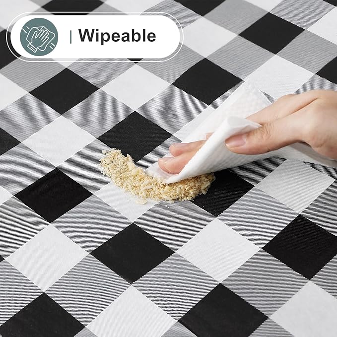 misaya Rectangle Waterproof Vinyl Table Cloth, Buffalo Flannel Backed Tablecloth, Wipeable Plastic Table Cover for Christmas (70" x 120", Black and White)