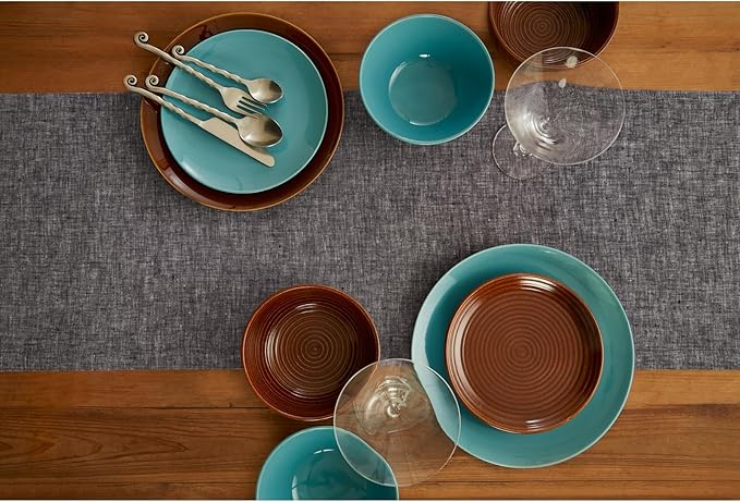 Solino Home Linen Small Table Runner 48 Inches - Athena, 100% Pure Linen Chambray Black Table Runner 14 x 48 Inch Ideal for Dresser and Coffee Tables - Winter