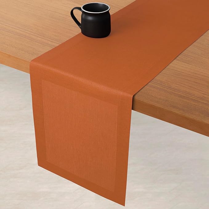 D'Moksha Homes Linen Rust Table Runner 60 Inches - 100% Pure Linen Table Runner 14 x 60 Inch for Coffee Tables, Dresser, Spring, Easter - Machine Washable