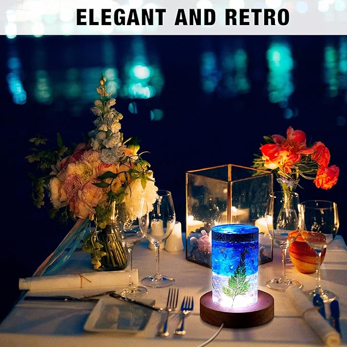 2 Pcs Light LED Base Wood LED Display Base for Glass Art Valentine Decor Crystal Acrylic Resin, 16 Colored USB Light with Remote Wooden Round Lamp Stand for 3D Crystal Ball Room Home Decor(Wood Color)