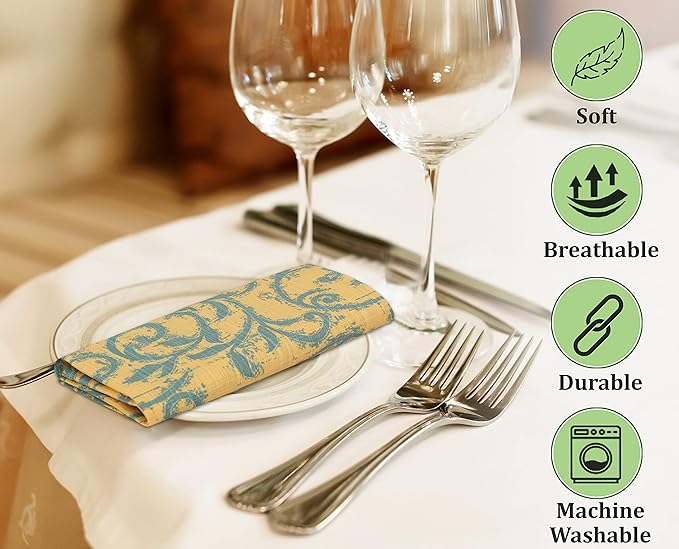 RUVANTI Cloth Napkins Set of 12 Cotton 100%, 18x18 Inches Napkins Cloth Washable, Soft, Absorbent. Cotton Napkins for Parties, Christmas, Thanksgiving, Weddings, Dinner Napkins Cloth - Vine Spirals