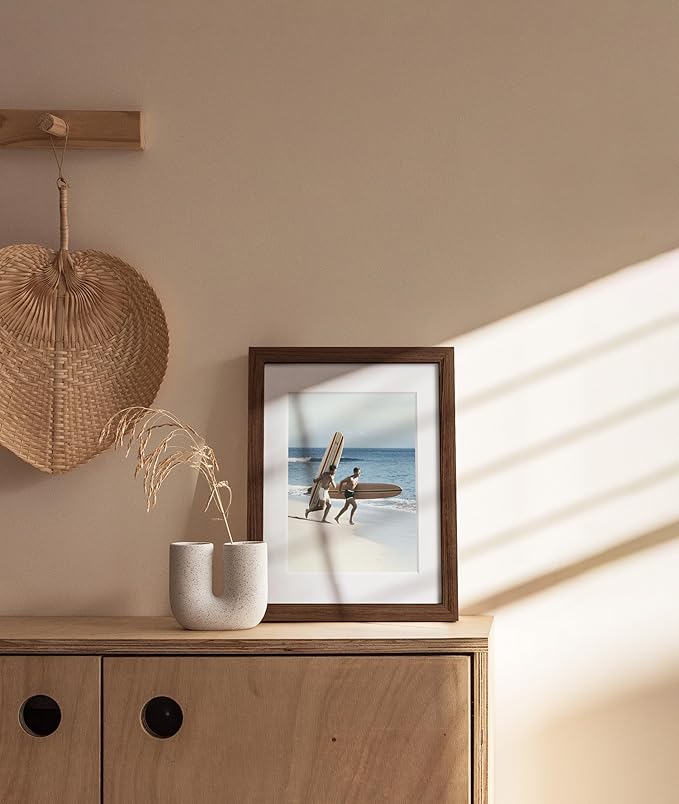 HAUS AND HUES 8.5x11 Picture Frame with Real Glass and Walnut American Oak Matted to 5x5 - Diploma Frame - Includes Vertical & Horizontal Hang - Ideal for Home, Room, Office (8.5x11 in, Walnut)