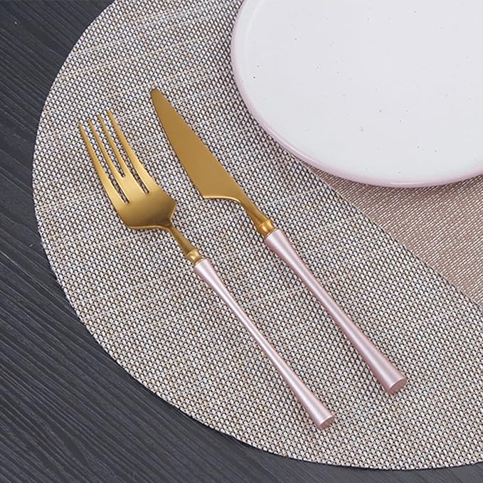 32 Piece Gold Silverware Set for 8 Durable 18/8 Stainless Steel Flatware Set Slim Waist Blue Handles Cutlery Set Include Spoons Knifes Forks Kitchen Wedding Restaurant ZILNEHZ