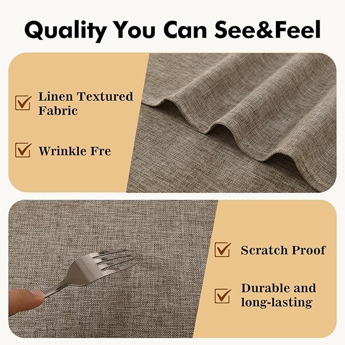 JIUZHEN Faux Linen Round Tablecloths 54 inch, Decorative Wrinkle Free Texture Rustic Circle Table Cloth Cover for Kitchen, Dining, Party, Wedding, Outdoor Use (54 Inch Round,Khaki)