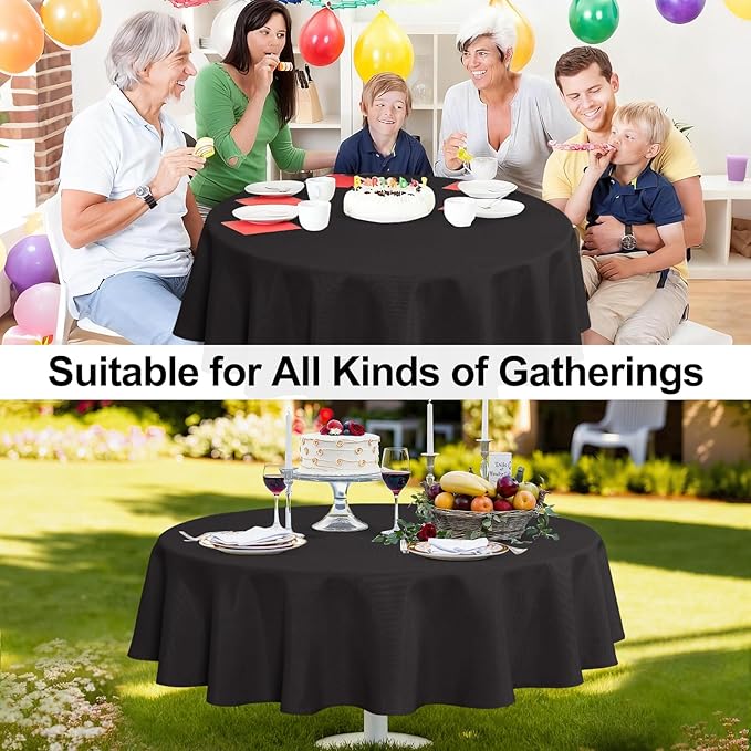 JIUZHEN Round Tablecloth Linen Textured Wrinkle Stain Resistant Farmhouse Table Cloth Decorative Fabric for Kitchen, Dining, Party, Wedding,Outdoor Use,108 Inch Round,Black